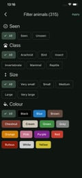 Bushwak filter options screen