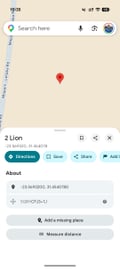 Google Maps navigation screen opened from a Bushwak wildlife sighting