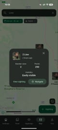 Bushwak map and navigation screen showing nearby wildlife sightings