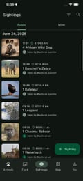 Bushwak public sightings list screen